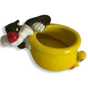 VTG Sylvester Chasing Tweety Bird‎ Ceramic Planter Pot Looney Tunes Warner Bros